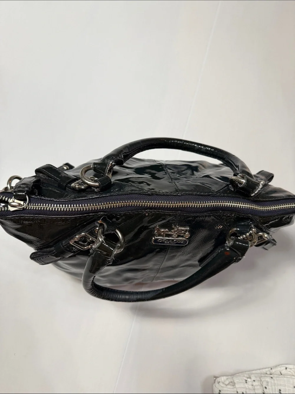 Coach Madison Black Patent Leather Sophia Satchel Bag